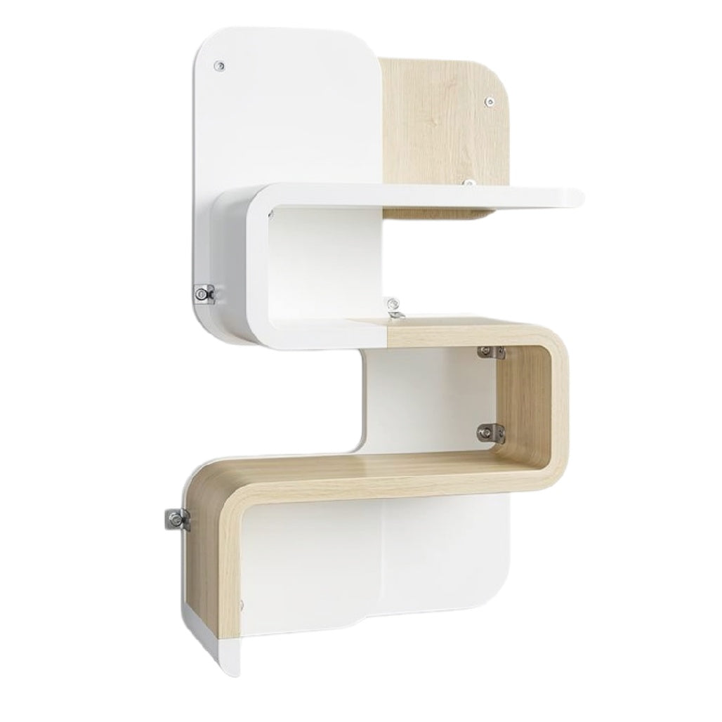 **Moderne Wandplank met Curved Design in Wit en Hout**