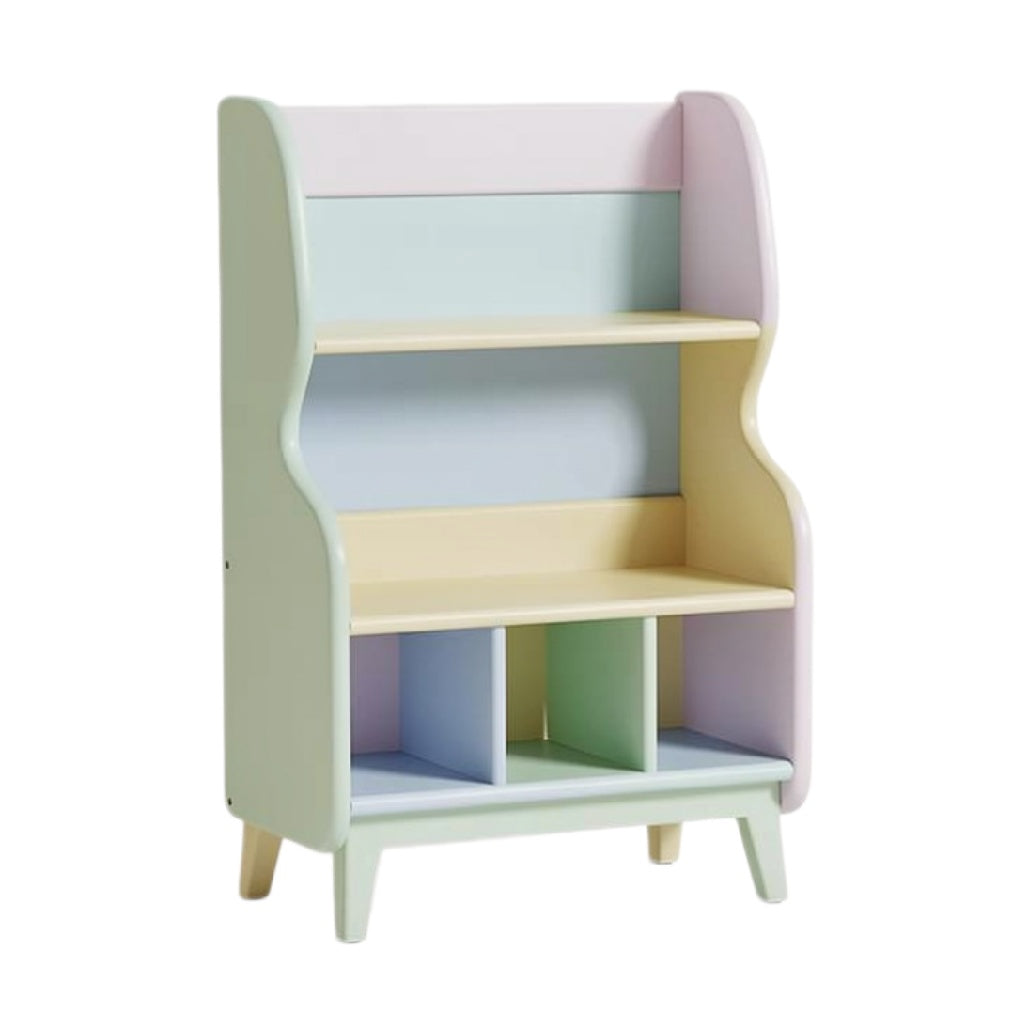 Houten Kinderboekenkast met Pastelkleuren en Open Opbergen