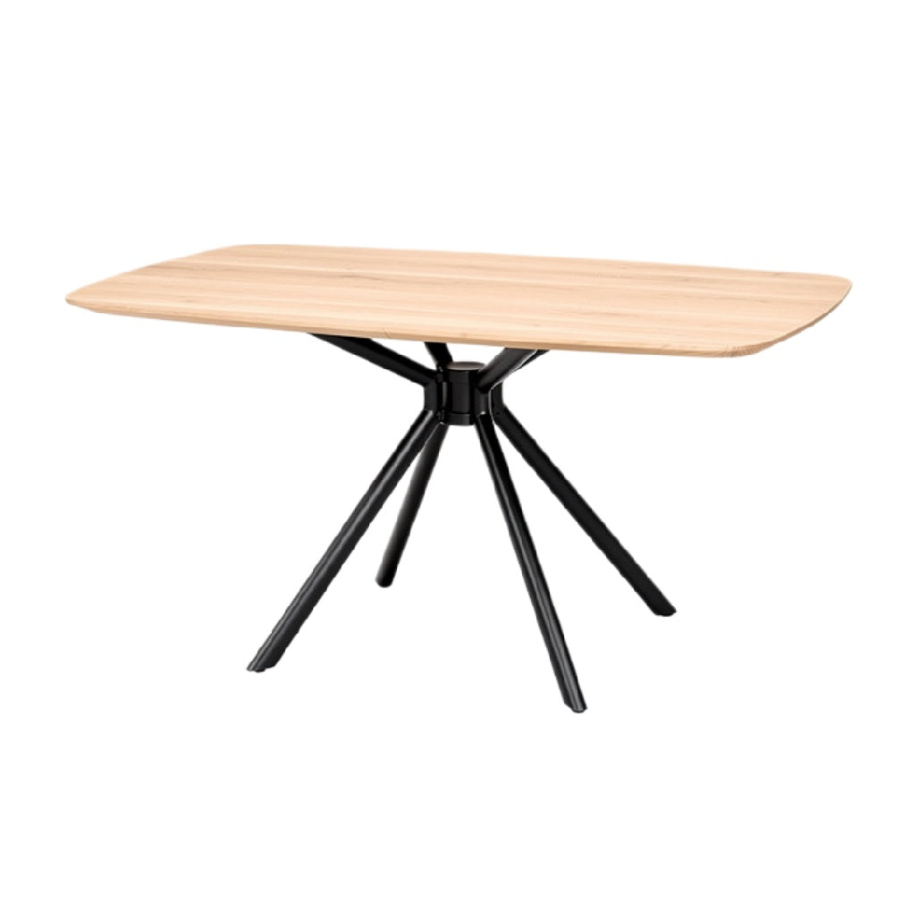"Moderne Houten Tafel met Zwart Stalen Poot"