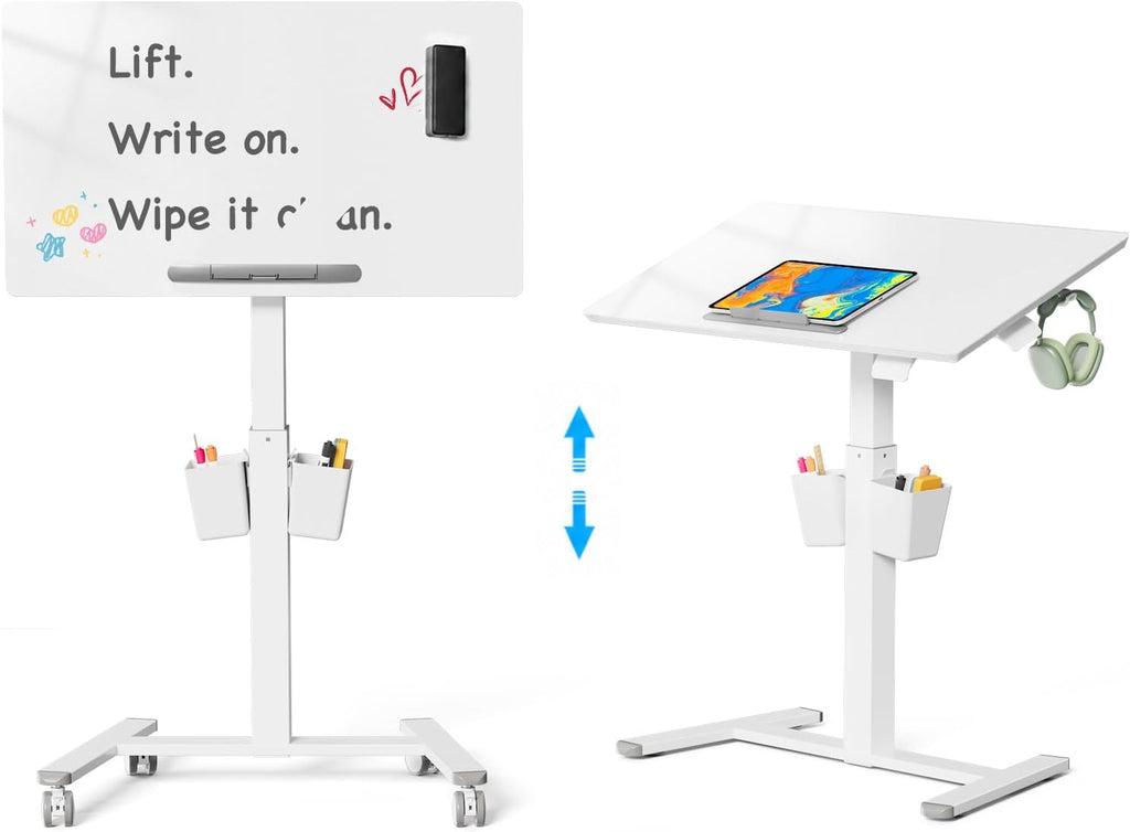 35" Tempered Glass Whiteboard, Small Foldable Standing Desk