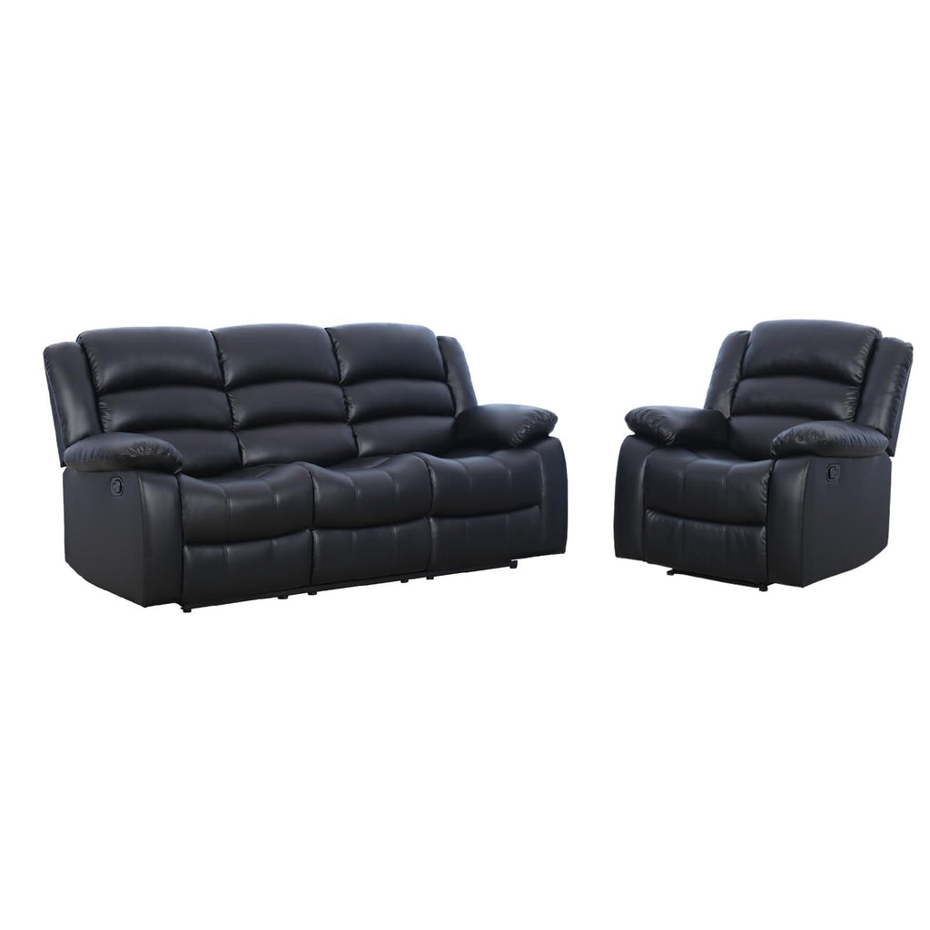 EBELLO Manual Faux Leather Reclining Couch Set for Living Room, Include 1 Recliner Chair, 1 Loveseat Sofa, Recliner Sofa Furniture Set for Home and Office, Black