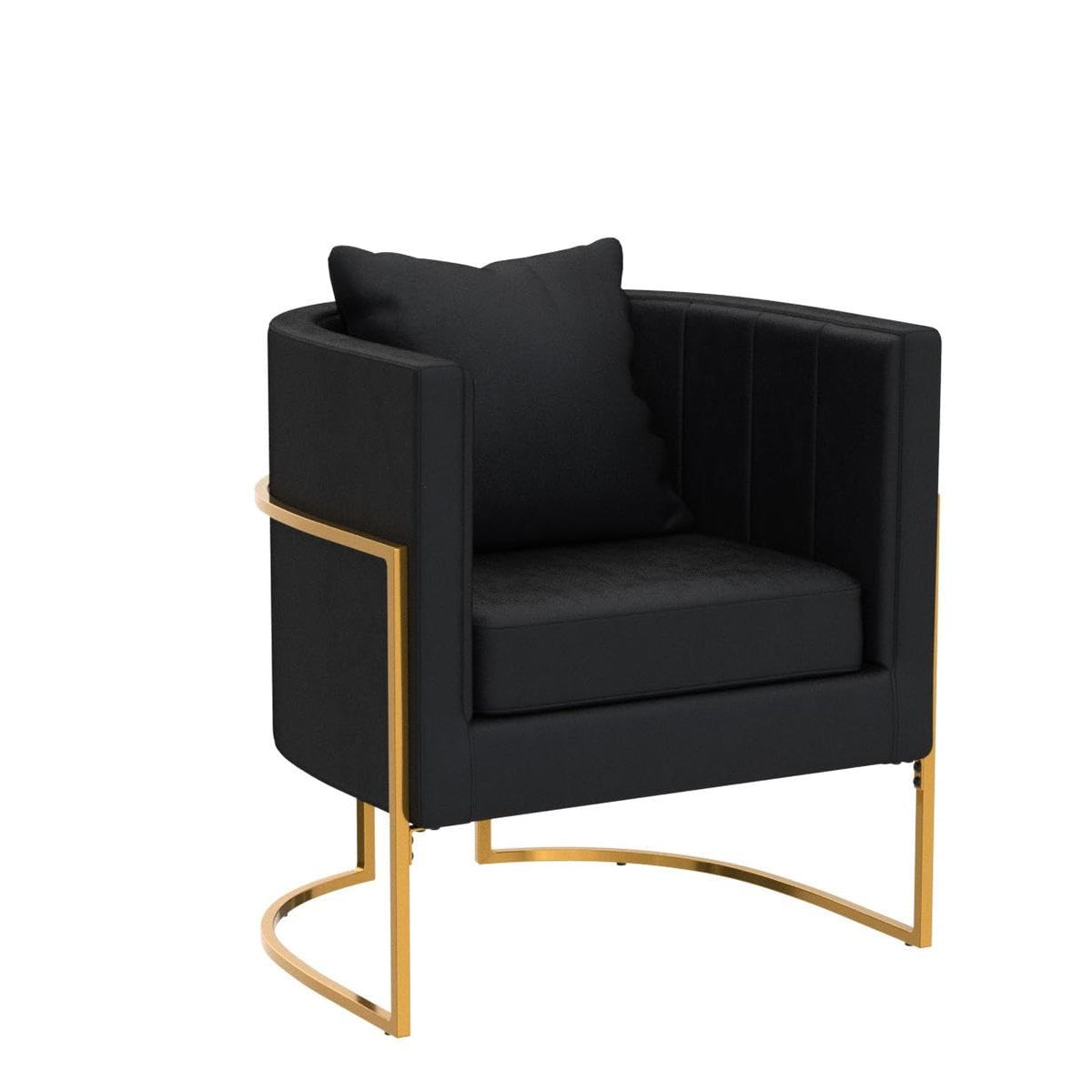 Velvet Accent Barrel Chairs Set of 2, Modern Arm Club Chair Set with Pillow for Living Room/Bedroom/Guest Reception, Channel Tufted, Gold Finish Base, Orange
