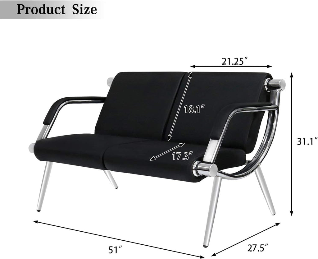 Kinfant Waiting Room Chair- Office Reception Furniture with Armrest and PU Leather Cushion, Office Guest Chair for Waiting Room Airport Hospital Bank Lobby, Black (1 Seat*2+2 Seat)