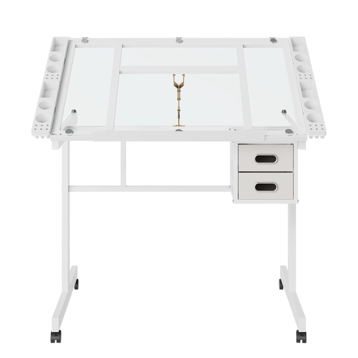 Drafting Table, Adjustable Height Drawing Table Art Table Painting Table Art Craft Desk with 0-75Â° Tilting Glass Tabletop and Storage Drawers, Black