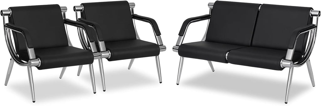 Kinfant Waiting Room Chair- Office Reception Furniture with Armrest and PU Leather Cushion, Office Guest Chair for Waiting Room Airport Hospital Bank Lobby, Black (1 Seat*2+2 Seat)