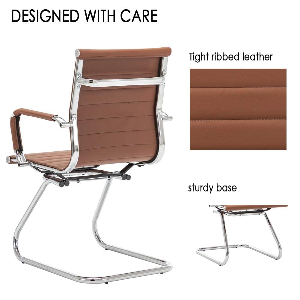 Reception Chairs Leather Conference Guest Chair Heavy Duty Back Support Office Chair, Set of 2 (Navy)
