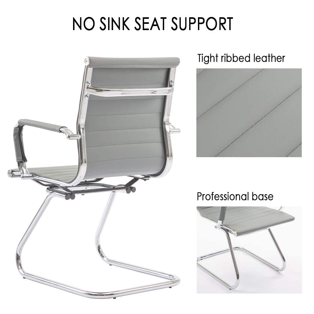 Reception Chairs Leather Conference Guest Chair Heavy Duty Back Support Office Chair, Set of 2 (Navy)