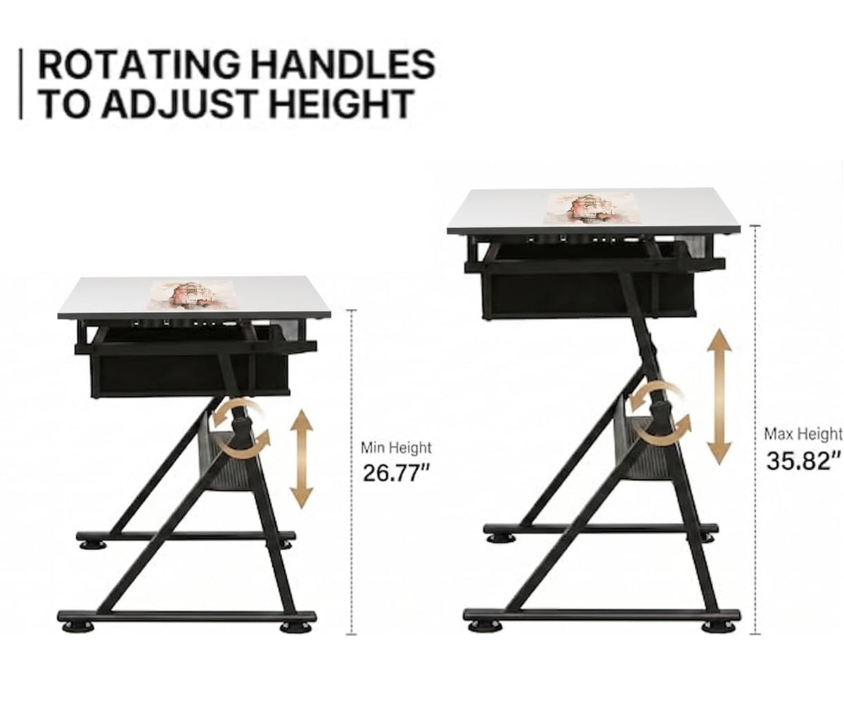 Adjustable Drawing Table with 3 Drawers & Stool, for Art & Work