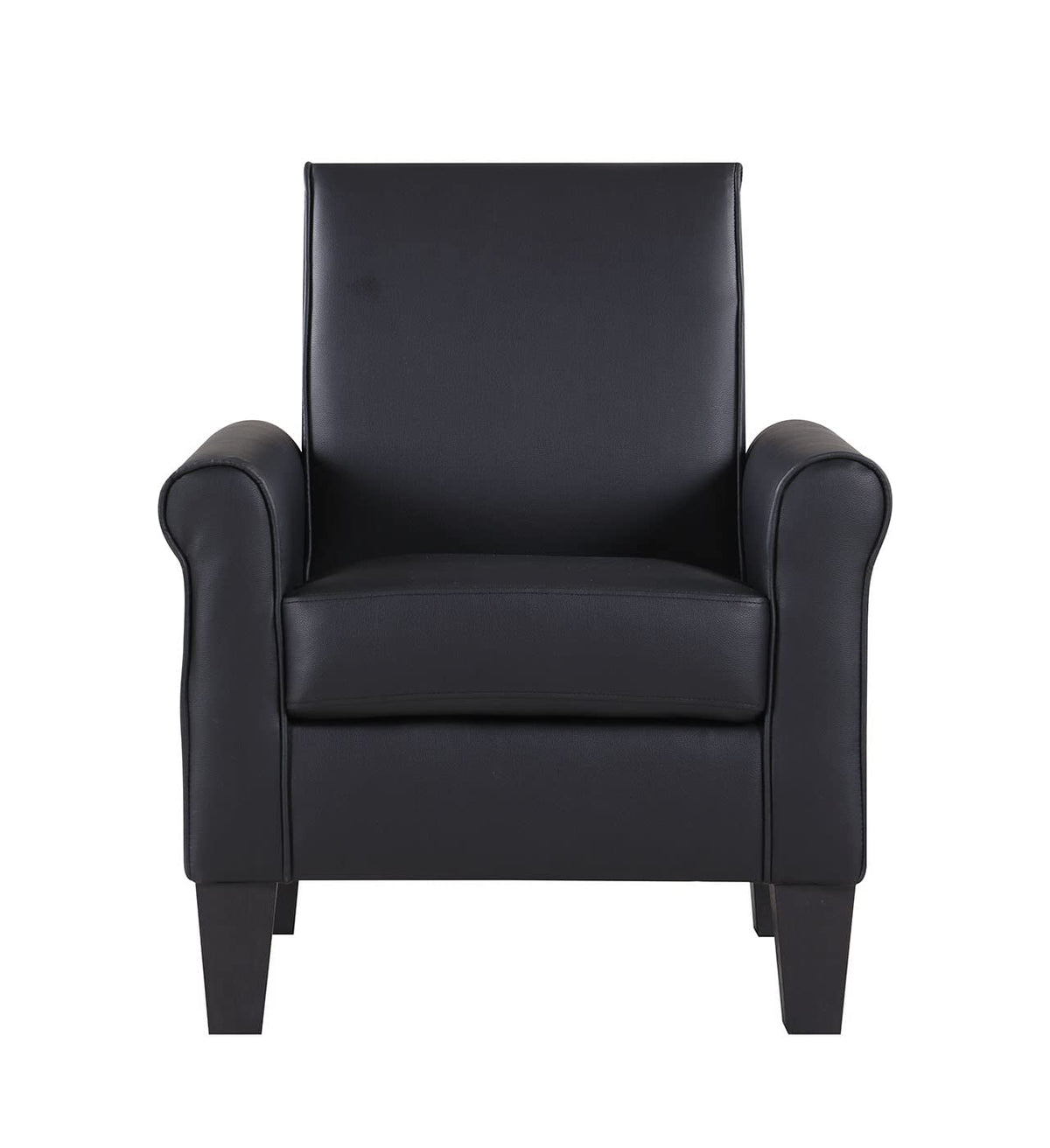 Faux Leather Accent Chair Set of 2, Mid Century Modern Living Room Chair, Upholstered Comfortable PU Leather Armchair for Bedroom, Office or Waiting Areas-Black