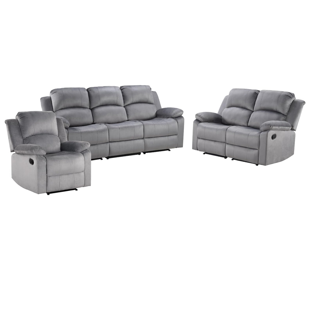EBELLO Manual Faux Leather Reclining Couch Set for Living Room, Include 1 Recliner Chair, 1 Loveseat Sofa, Recliner Sofa Furniture Set for Home and Office, Black