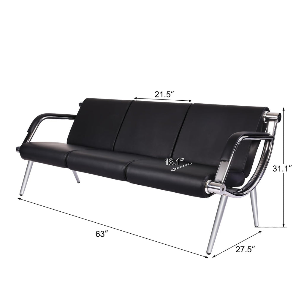 Kinfant Waiting Room Chair- Office Reception Furniture with Armrest and PU Leather Cushion, Office Guest Chair for Waiting Room Airport Hospital Bank Lobby, Black (1 Seat*2+2 Seat)