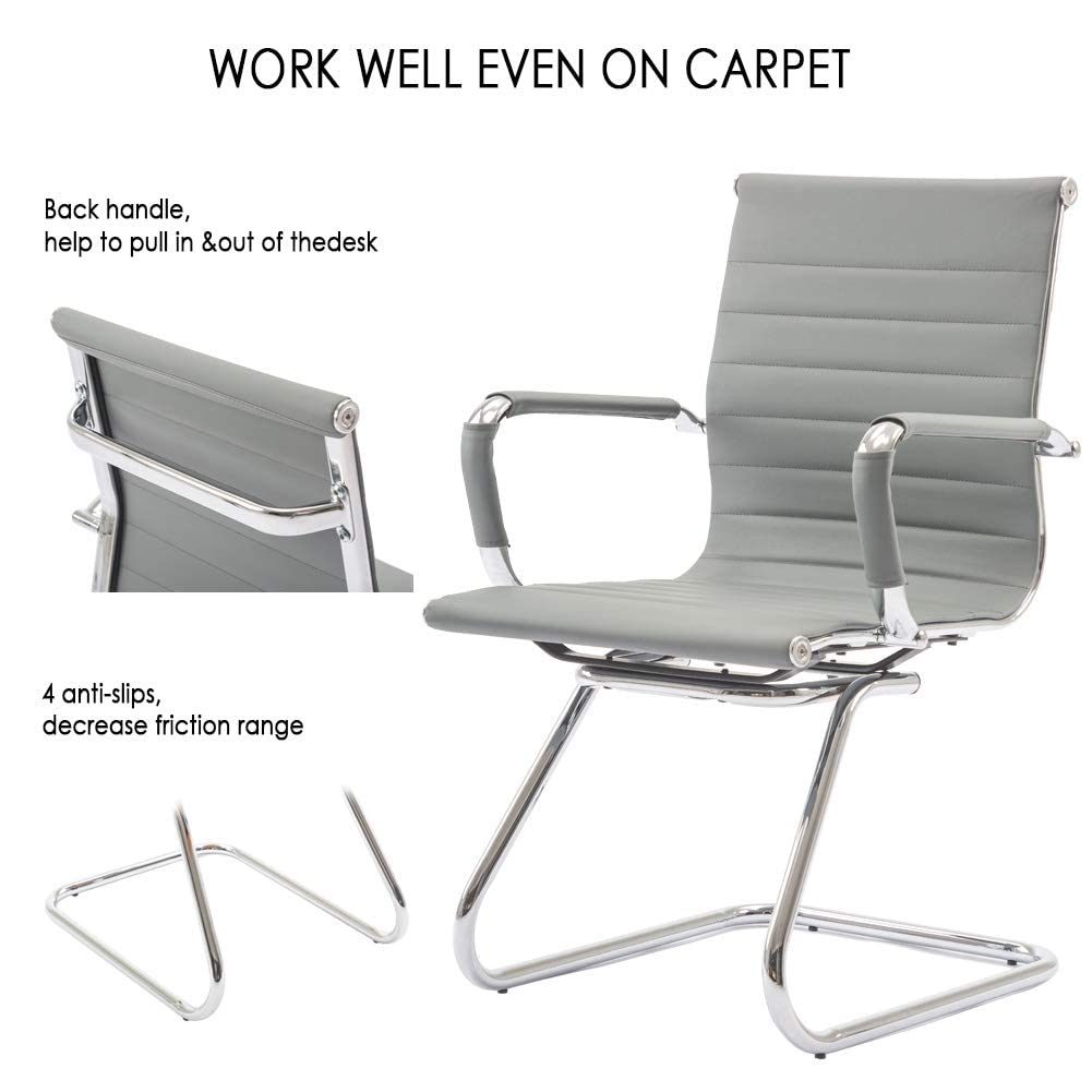Reception Chairs Leather Conference Guest Chair Heavy Duty Back Support Office Chair, Set of 2 (Navy)