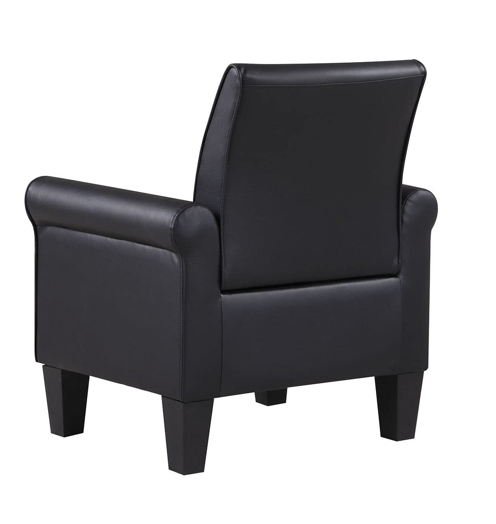 Faux Leather Accent Chair Set of 2, Mid Century Modern Living Room Chair, Upholstered Comfortable PU Leather Armchair for Bedroom, Office or Waiting Areas-Black