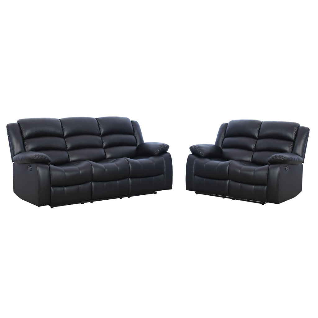 EBELLO Manual Faux Leather Reclining Couch Set for Living Room, Include 1 Recliner Chair, 1 Loveseat Sofa, Recliner Sofa Furniture Set for Home and Office, Black