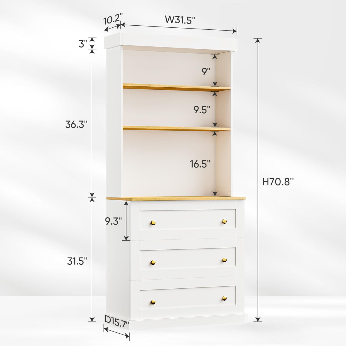 Vyre 71" Black Modular Farmhouse Bookcase Set of 3, Expandable Storage Cabinets with Glass Doors or Drawers for Home Office and Study Room