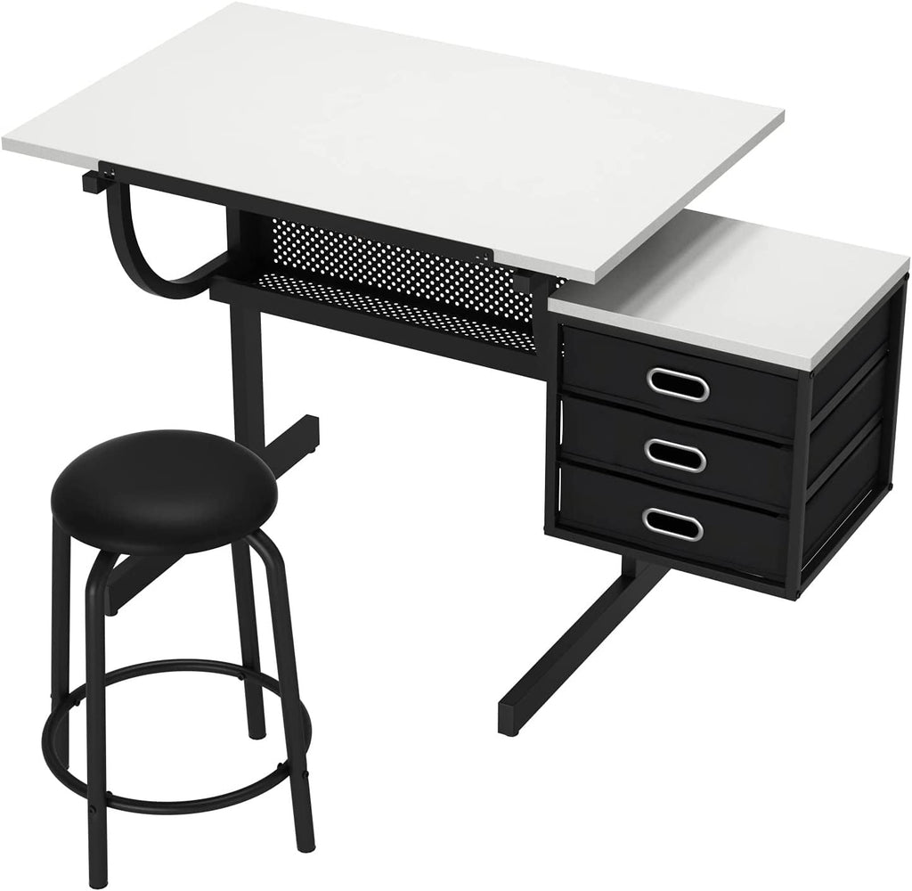 Glass Craft Table Drawing Desk â Drafting Tables Hobby Table Writing Studio Art Artist Desk with Adjustable Tilted Tabletop (Black-Newer)