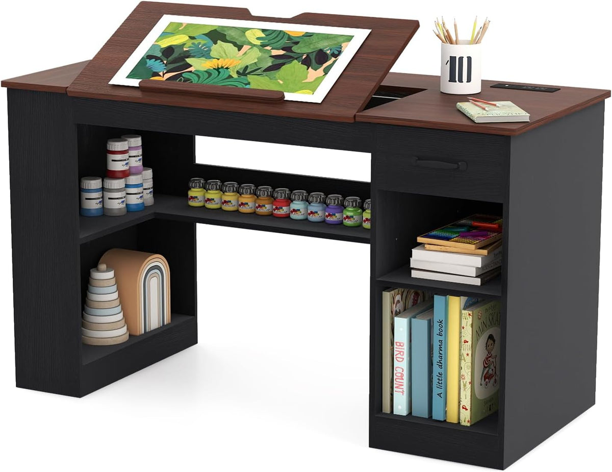 Verano Garden 55.1" Drafting Table, Craft Art Table, Computer Desk, Black
