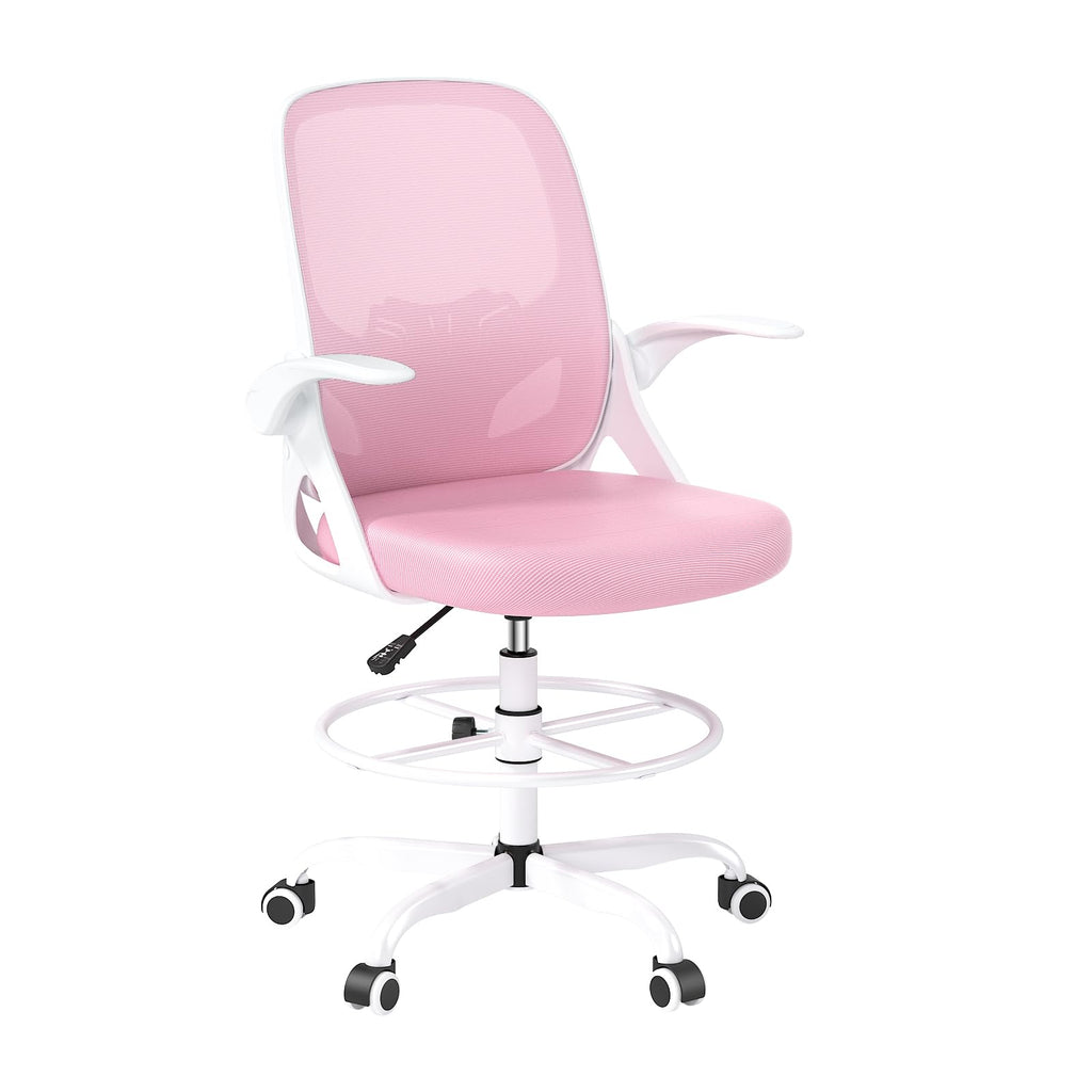 Kensaker Drafting Chair Tall Office Chair, Ergonomic Standing Desk Chair with Adjustable Foot Ring and Flip-up Armrests, Mesh Computer Chair for Art Studio, 300 LBS, Black