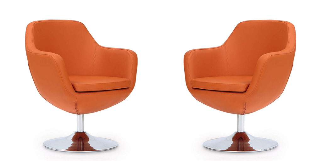 Manhattan Comfort Caisson Swivel Accent Chair Set of 2 with 360Â° Turn, Hand Upholstered Faux Leather & Polished Chrome, Removable Cushion, Modern Design for Office & Living Room, Orange Faux