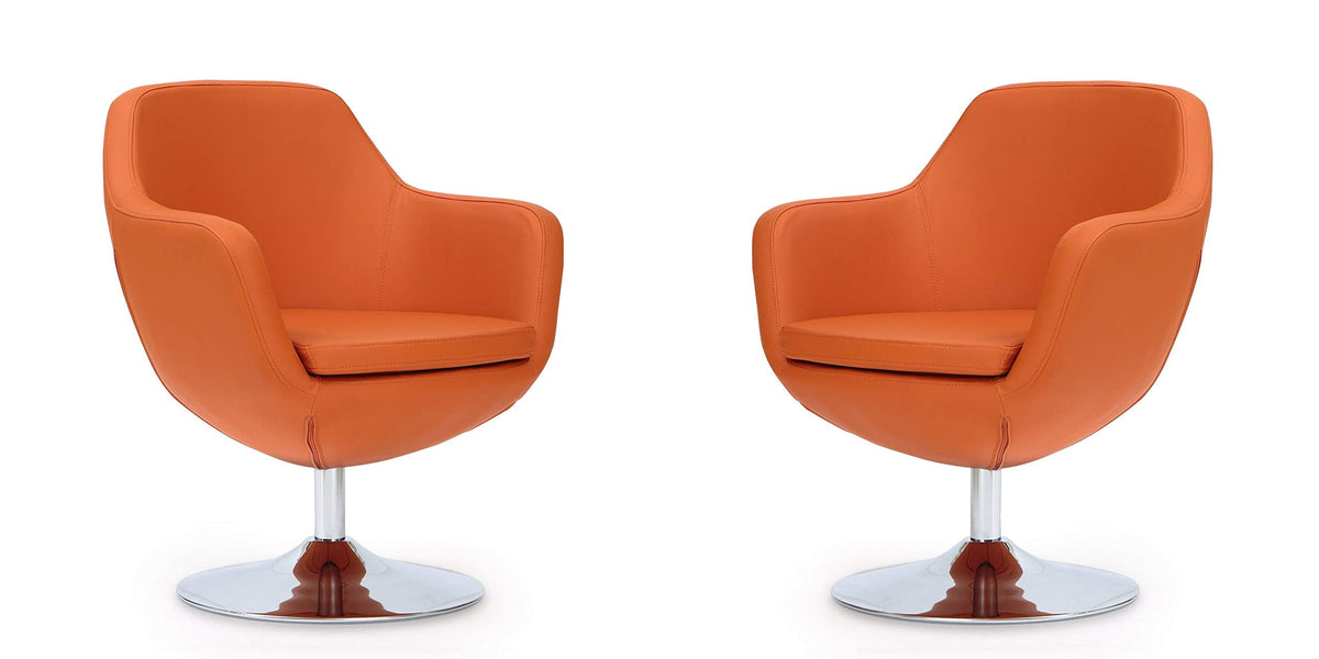 Manhattan Comfort Caisson Swivel Accent Chair Set of 2 with 360Â° Turn, Hand Upholstered Faux Leather & Polished Chrome, Removable Cushion, Modern Design for Office & Living Room, Orange Faux