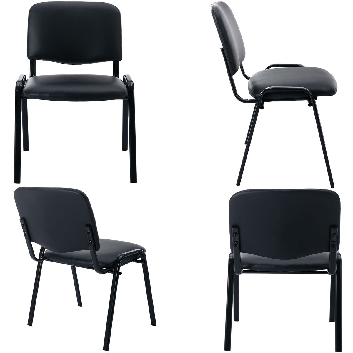 Stackable Office Guest Chairs, Reception Waiting Room Chairs with Padded Seat & Back, Armless No Wheels Conference Chairs for Training, Meeting, Lobby, Set of 5, Black Mesh Fabric