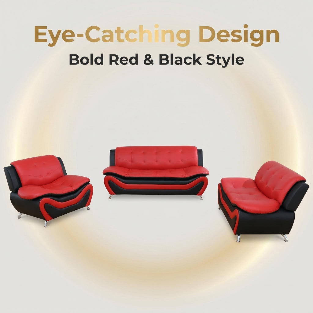 Modern Faux Leather Sofa Set â 3-Piece Living Room Couch with Chrome Legs & Padded Armrests â Includes 1-Seater, 2-Seater & 3-Seater â Contemporary Lounge Furniture for Home & Office (Brown)