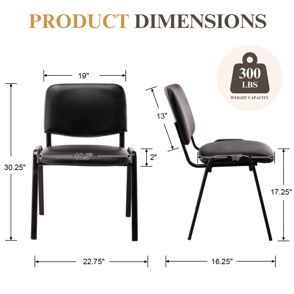 Stackable Office Guest Chairs, Reception Waiting Room Chairs with Padded Seat & Back, Armless No Wheels Conference Chairs for Training, Meeting, Lobby, Set of 5, Black Mesh Fabric