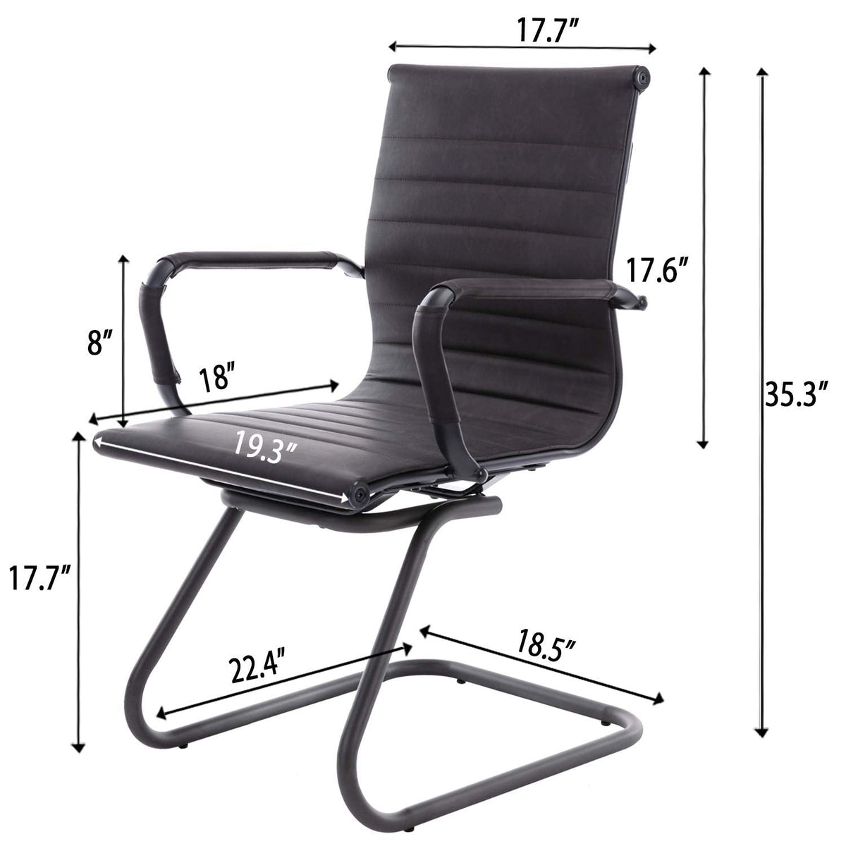 Reception Chairs Leather Conference Guest Chair Heavy Duty Back Support Office Chair, Set of 2 (Navy)