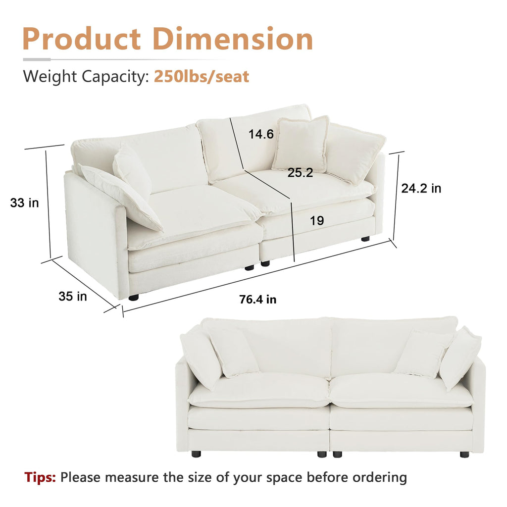 mikibama Luxury 2 Piece Loveseat Couch & Sofa Armchair Set, Modern Upholstered Chenille Cloud Couches Set Furniture with 5 Pillow for Living Room Bedroom Office Apartment, Evergreen