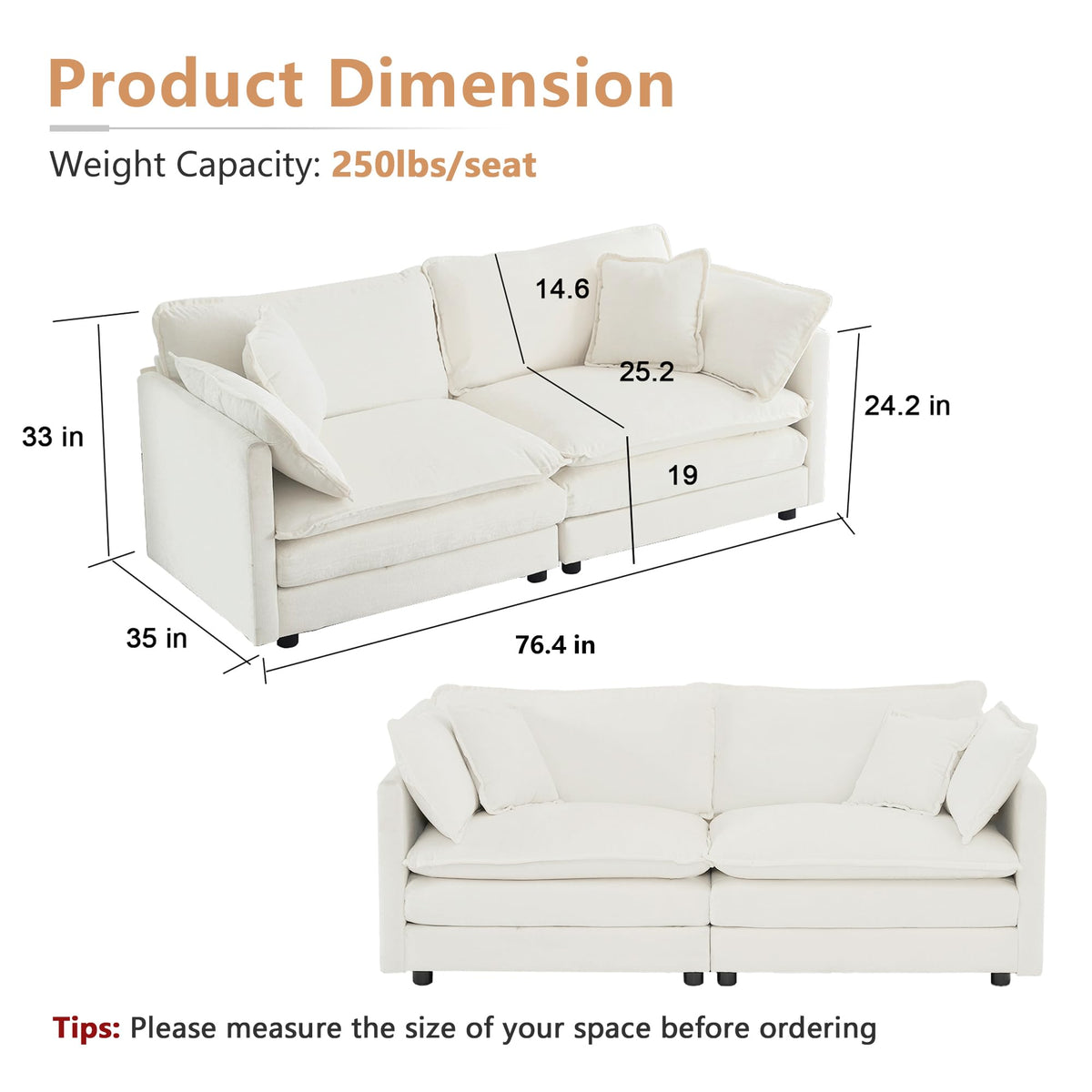 mikibama Luxury 2 Piece Loveseat Couch & Sofa Armchair Set, Modern Upholstered Chenille Cloud Couches Set Furniture with 5 Pillow for Living Room Bedroom Office Apartment, Evergreen
