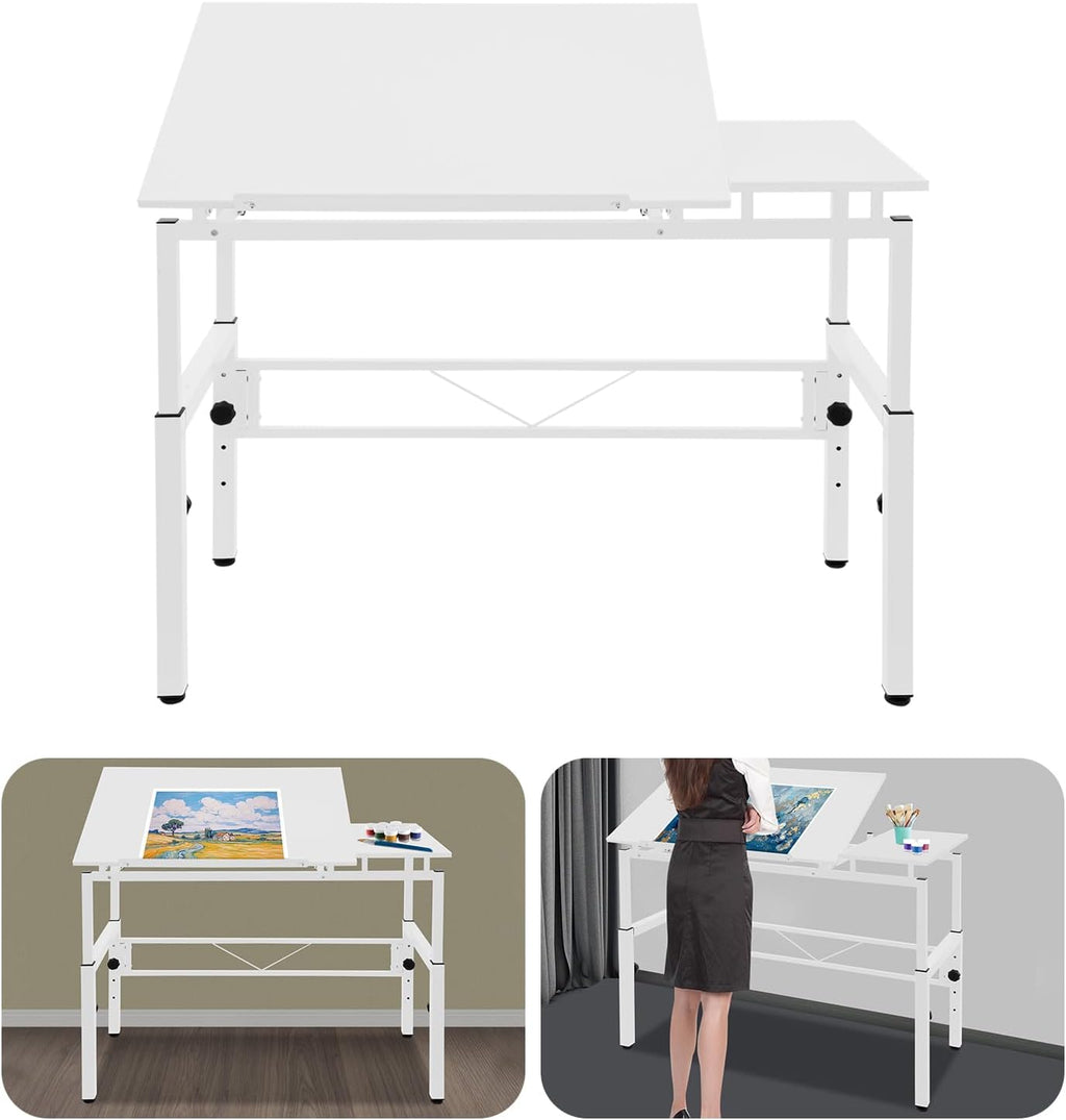 YIYIBYUS 0-30 Â° Tiltable Tabletop Drawing Desk, Floorstanding Drawing Table White Art Desk Artist Drafting Table Office Table Architectural Drawing Desk Computer Desk Craft Desk Hobby Table