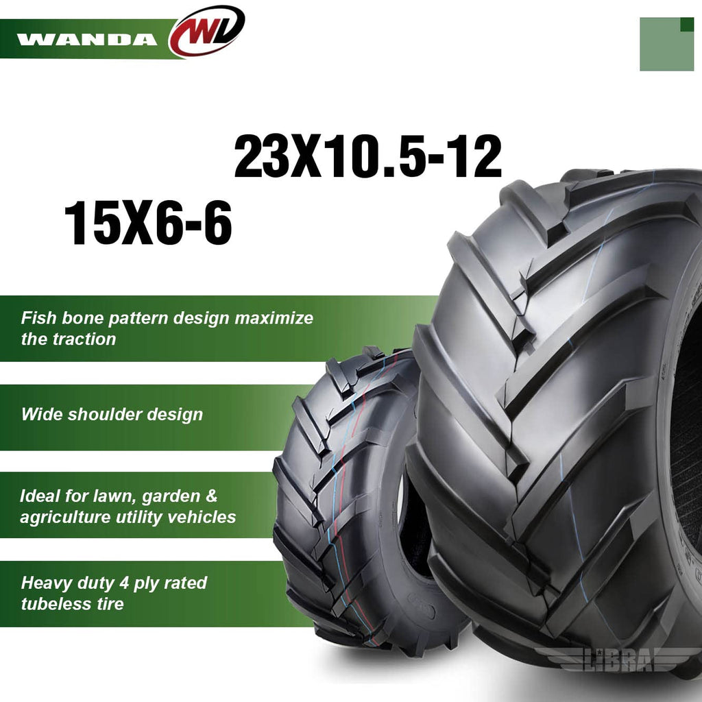 WANDA 4PC 15X6-6 & 20X10-8 Lawn Mower Tractor Tires Super Lug -13078/13071