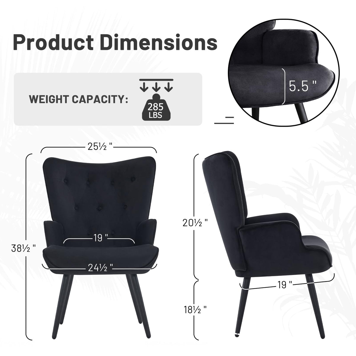 Furniliving PU Leather Accent Chair for Living Room, Upholstered Reading Chair with High Backrest, Tufted-Button Wingback Armchair for Bedroom, Dressing Room, Home Office, Brown, Set of 2