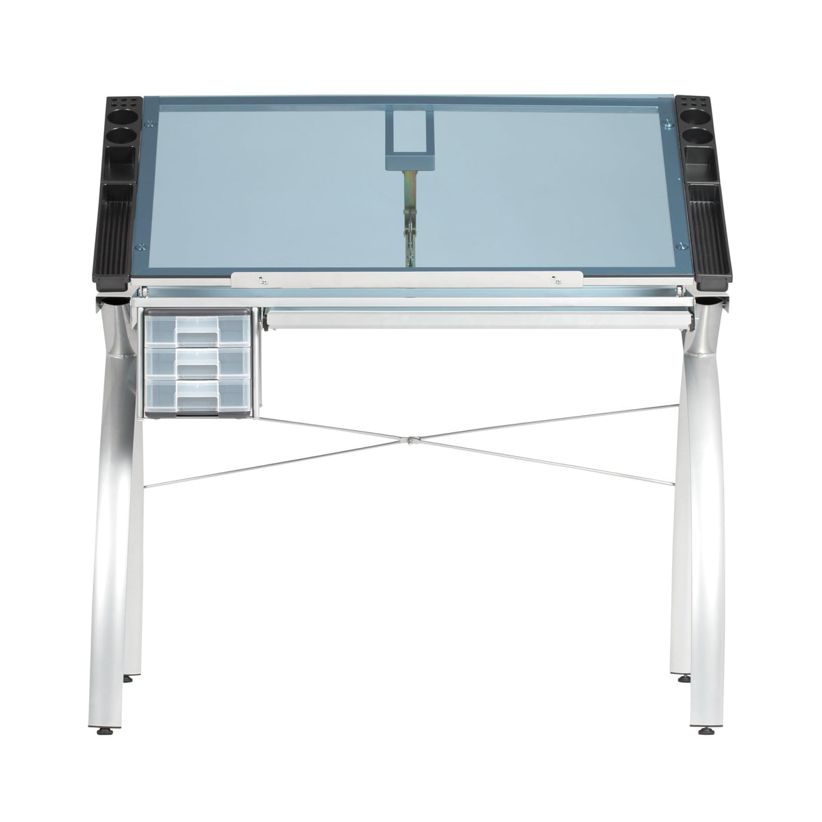 SD Studio Designs 10096 Futura Station with Folding Shelf Top Adjustable Drafting Craft Drawing Hobby Table Writing Studio Desk with Drawer, 35.5'' W x 23.75'' D, White/Clear Glass