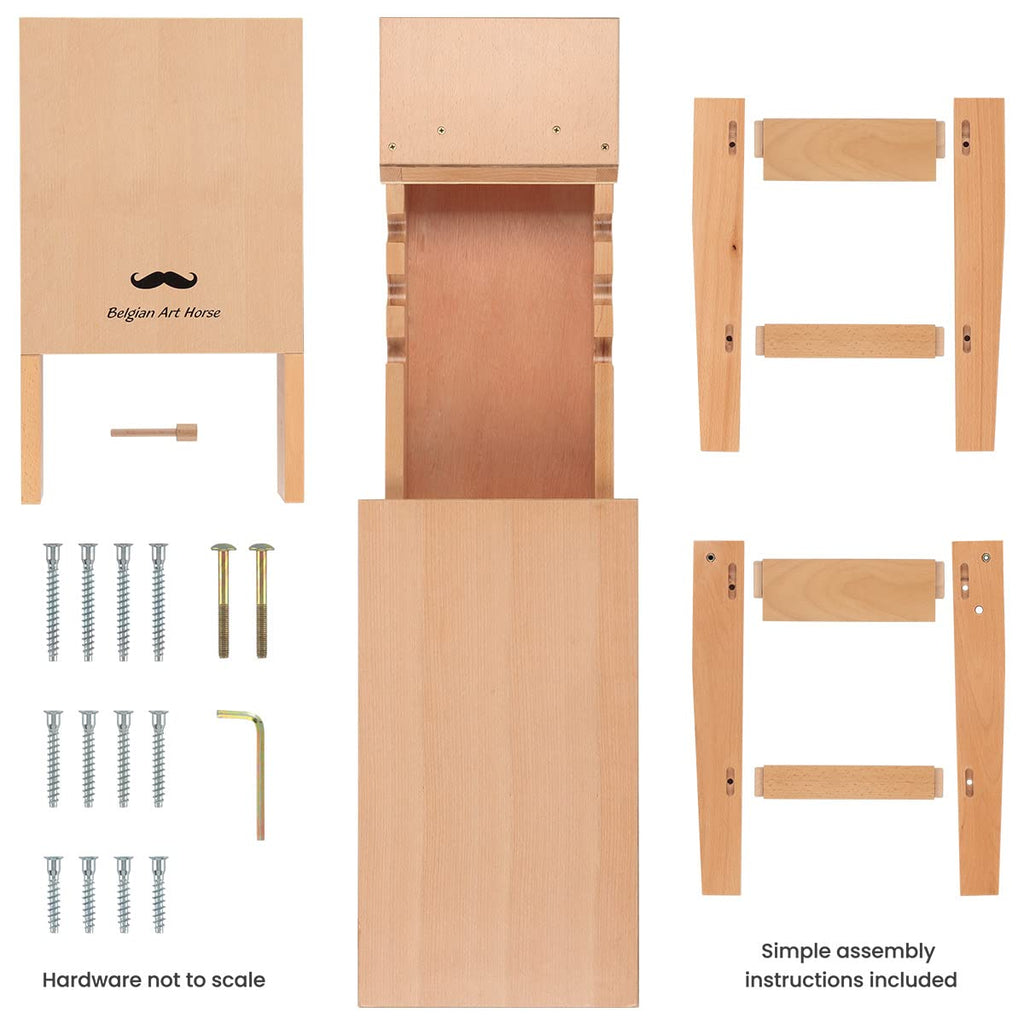 Creative Mark Belgian Art Horse - 40.25" x 11.38" x 17", Beechwood Drawing Bench and Easel with Sturdy Construction, Permanent Legs, 120/90-Degree Angles, Wooden Locking Pin, Built-in Storage