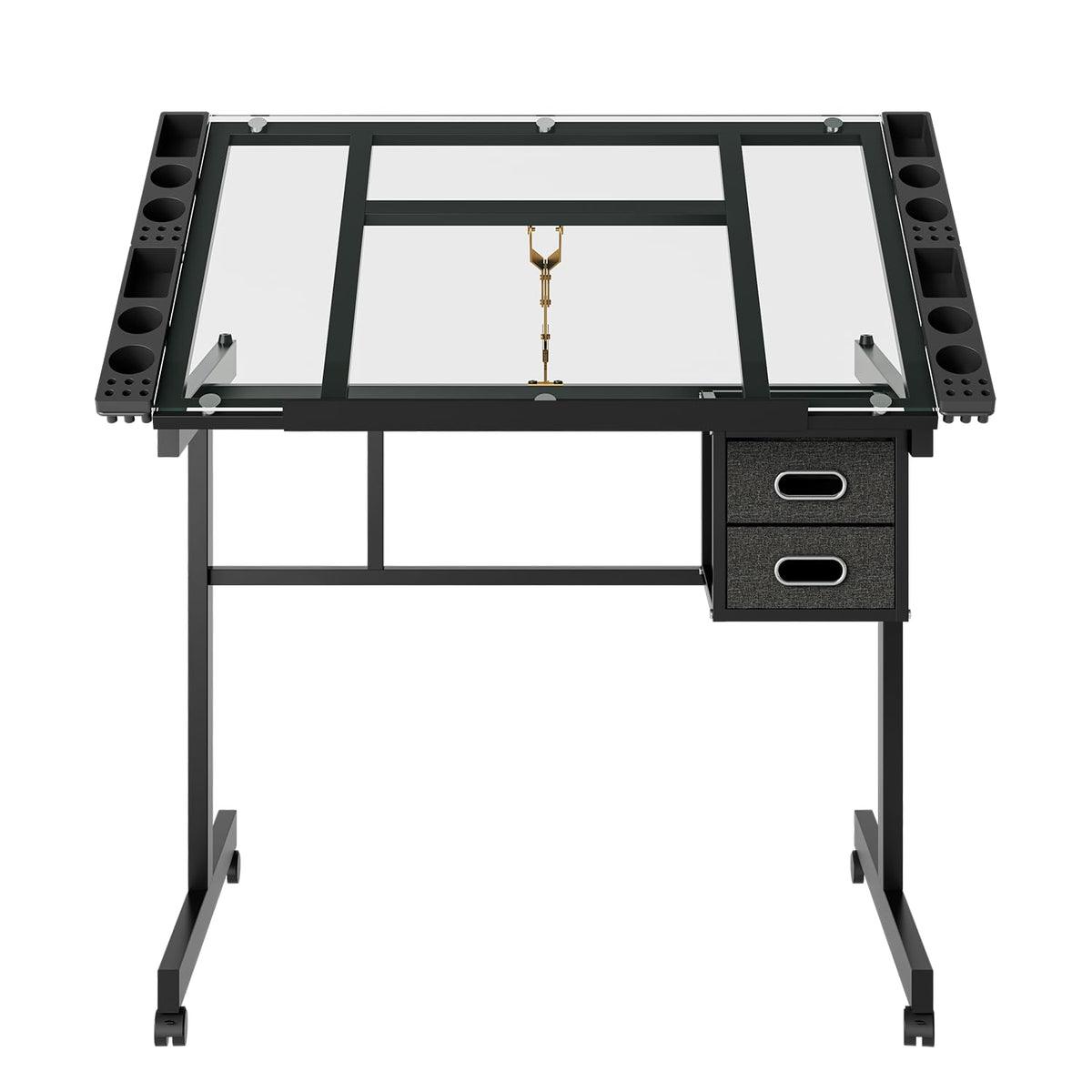 Height Adjustable Drafting Art Table for Adults, White Tempered Glass Drafting Drawing Printing Table Desk with Stool, 0-75Â° Tilting Tabletop Art Drawing Table for Drawing,Hand Crank