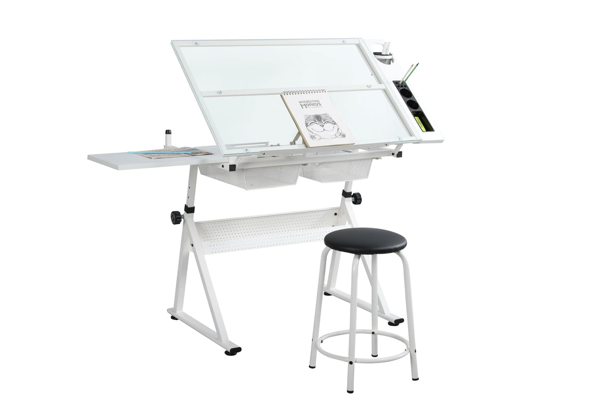 Drafting Table Desk Art Table â Glass Drawing Painting Table Craft Station Studio Adjustable Art Desk for Adults tilt able for Home Office (Black, 27.16''- 35.82'' H)