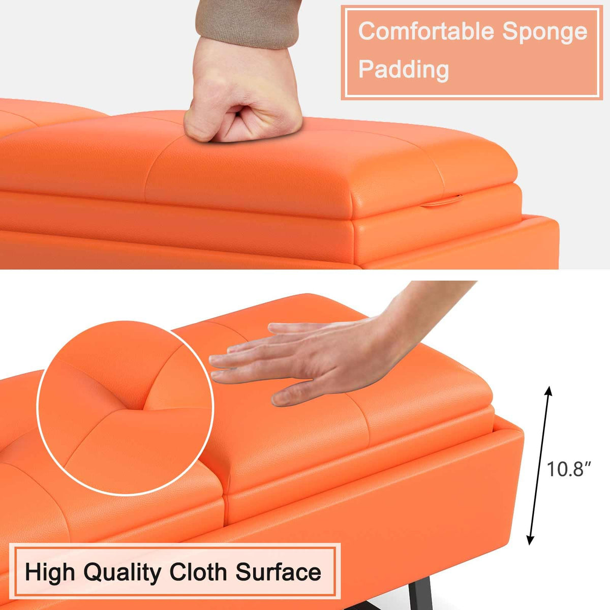 MOTION Leather Bench Waiting Room Chairs - 3 Seat Office Guest Reception Bench with Cushion, Waiting Room Bench Seating, Office Furniture Lobby Chairs for Salon, Shop, Set of 2, Orange