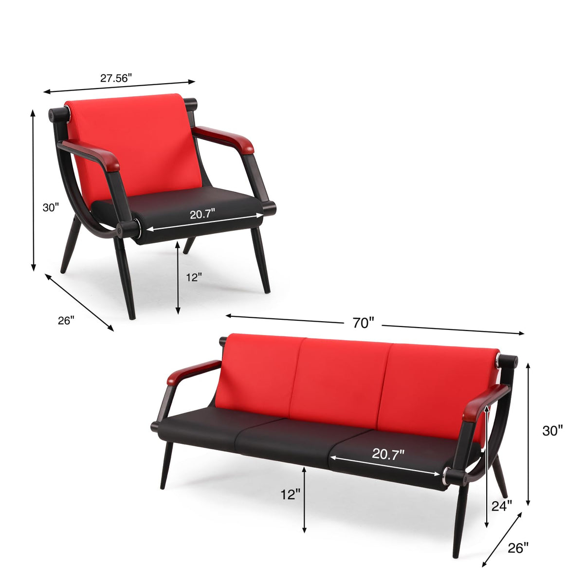 wonline Waiting Room Chairs, Office Furniture Reception Chairs with Arms, Leather Chairs is Suitable for Clinic,Airport,Hospital,Barber,Salon,Bank-Black