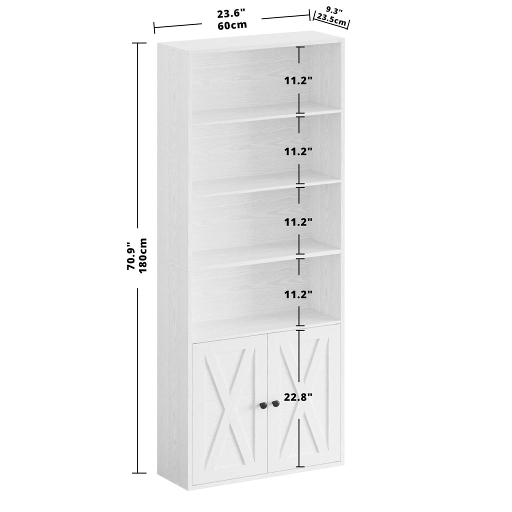 IRONCK Industrial Bookshelves and Bookcases with Doors Floor Standing 6 Shelf Display Storage Shelves 70 in Tall Bookcase for Home Office, Living Room