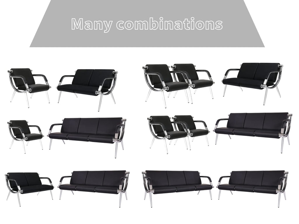 Kinfant Waiting Room Chair- Office Reception Furniture with Armrest and PU Leather Cushion, Office Guest Chair for Waiting Room Airport Hospital Bank Lobby, Black (1 Seat*2+2 Seat)