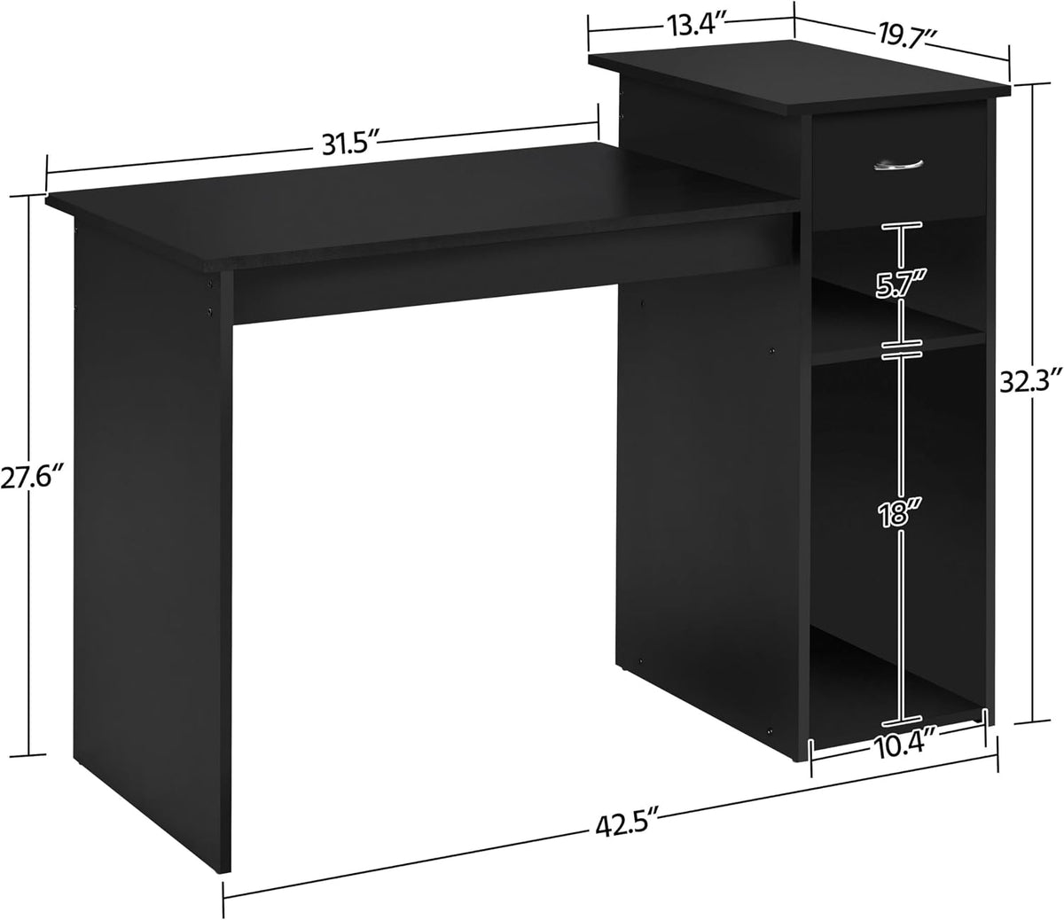 Yaheetech Black Computer Desk and Chair Set with Drawer, Shelves, Mesh Seat