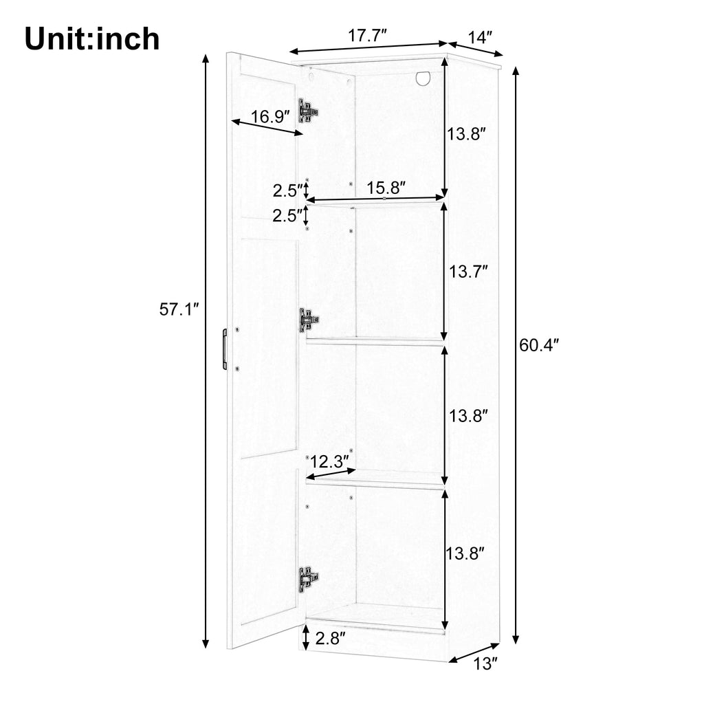 Merax 60" Tall Cabinet with Adjustable Shelves, Farmhouse Storage Cabinet Kitchen Pantry with Door for Living Room, Hallyway, Office or Bathroom, White