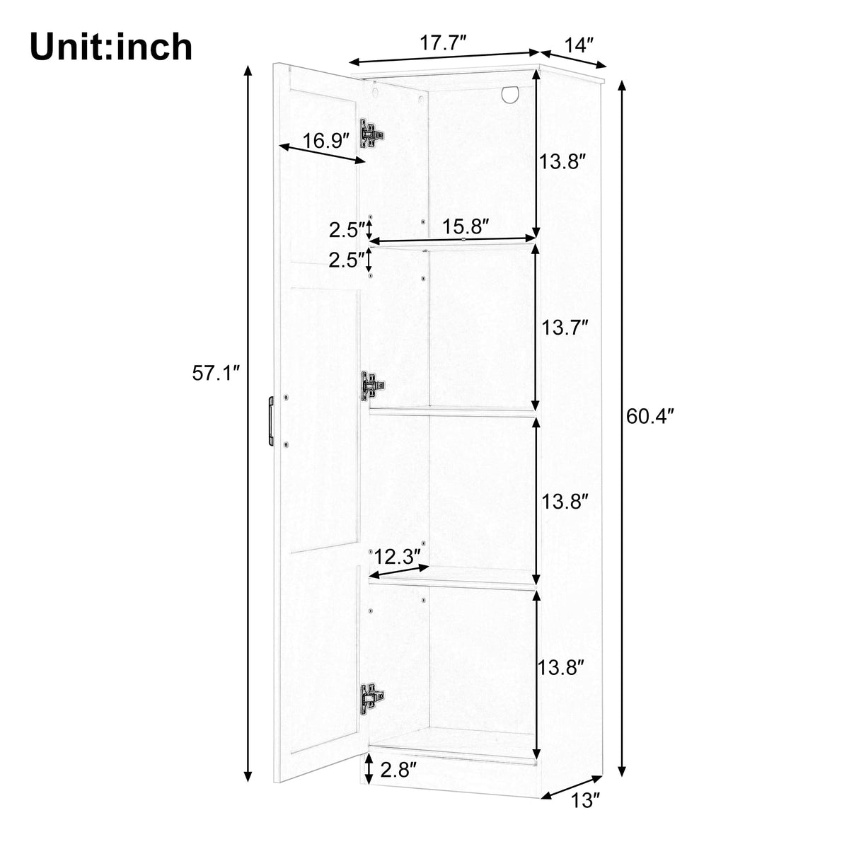 Merax 60" Tall Cabinet with Adjustable Shelves, Farmhouse Storage Cabinet Kitchen Pantry with Door for Living Room, Hallyway, Office or Bathroom, White