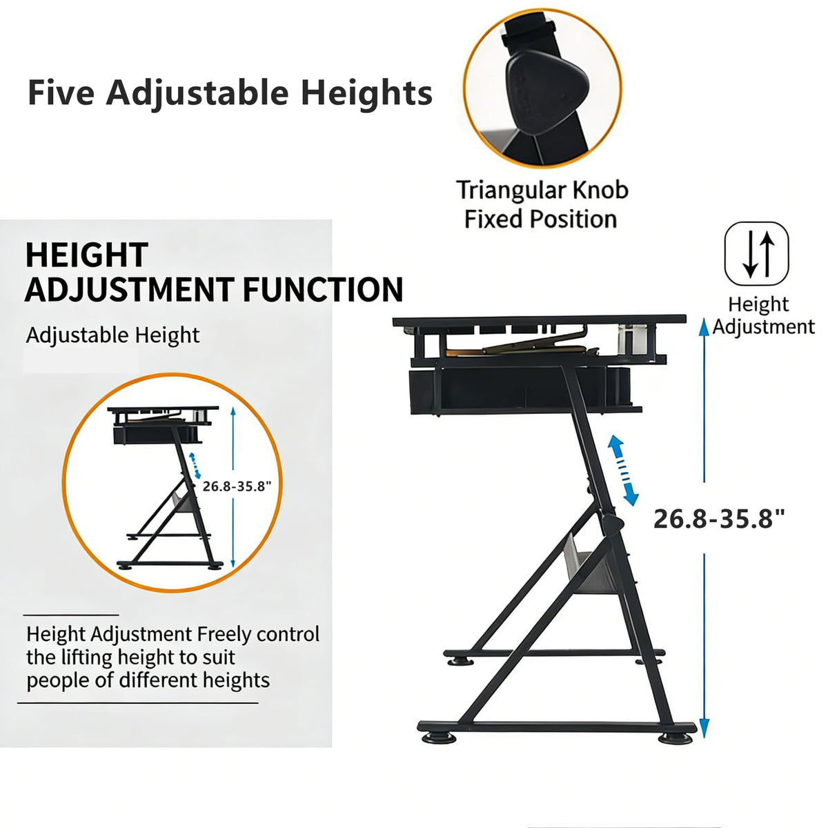 Height Adjustable Art Table Drafting Table with Stool, Rustic