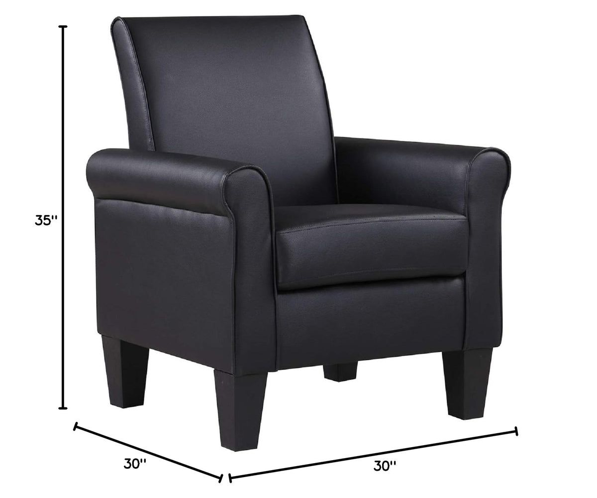 Faux Leather Accent Chair Set of 2, Mid Century Modern Living Room Chair, Upholstered Comfortable PU Leather Armchair for Bedroom, Office or Waiting Areas-Black