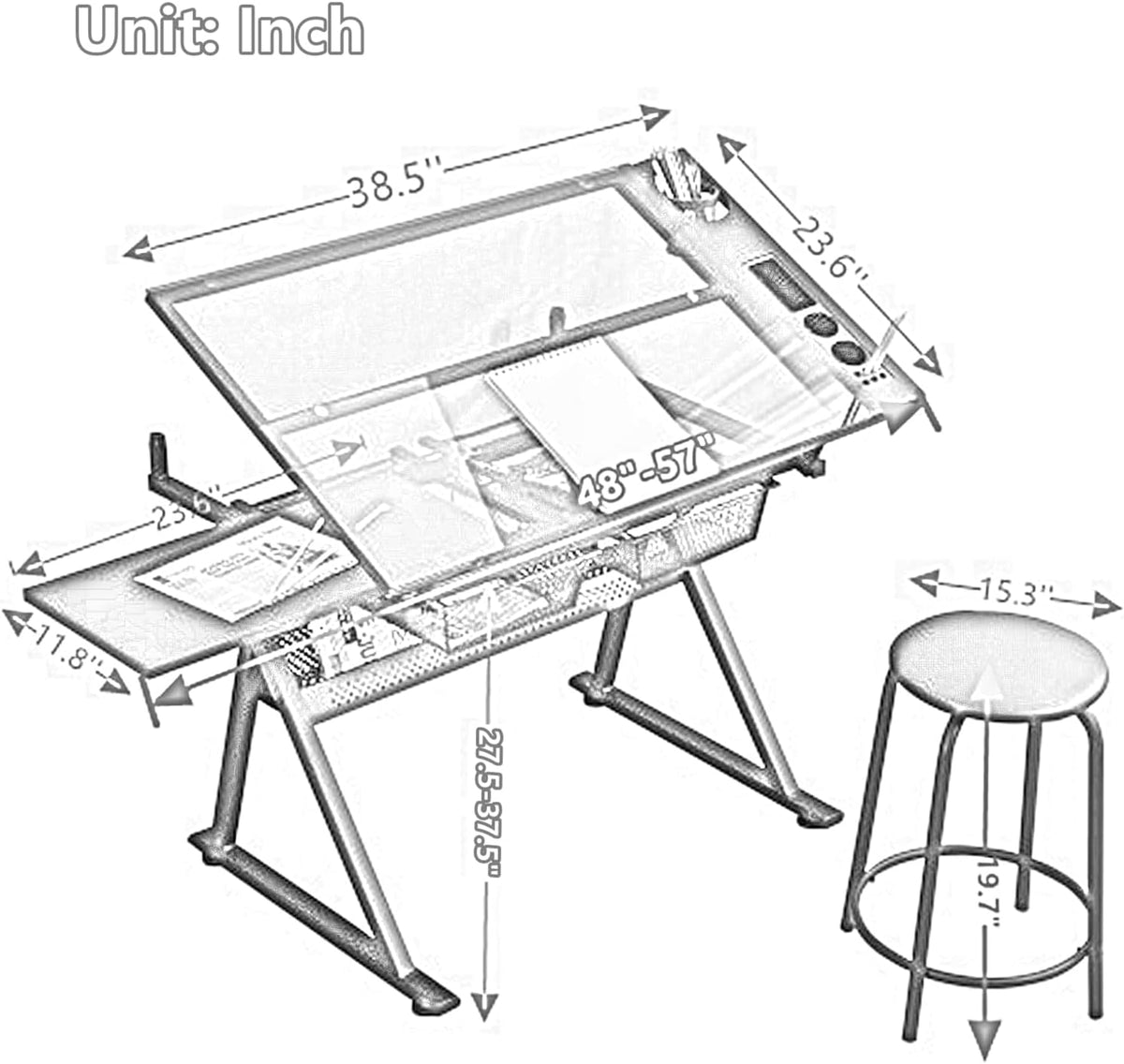 Drafting Table, Height Adjustable Art Tabe with Stool, Black