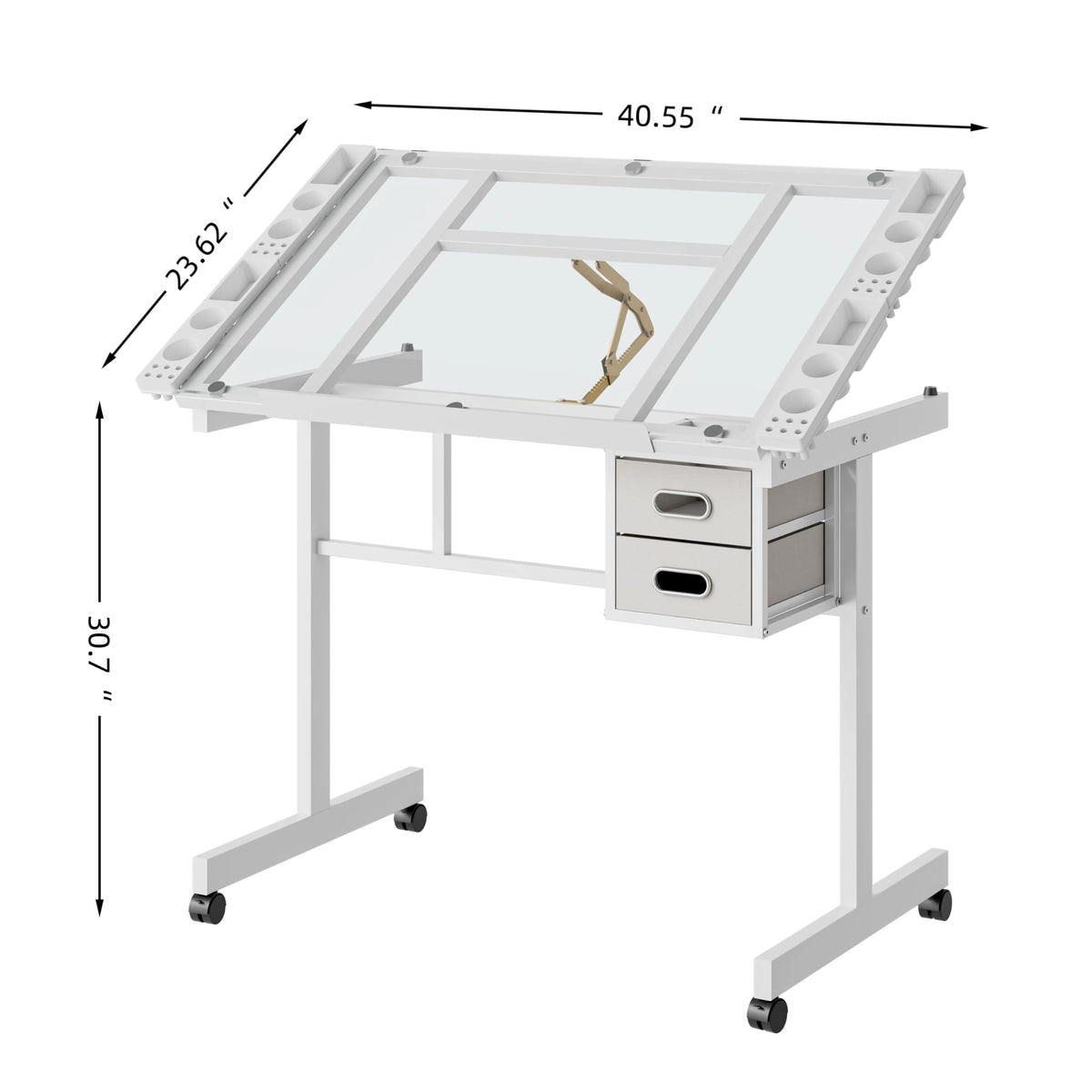 Height Adjustable Drafting Art Table for Adults, White Tempered Glass Drafting Drawing Printing Table Desk with Stool, 0-75Â° Tilting Tabletop Art Drawing Table for Drawing,Hand Crank