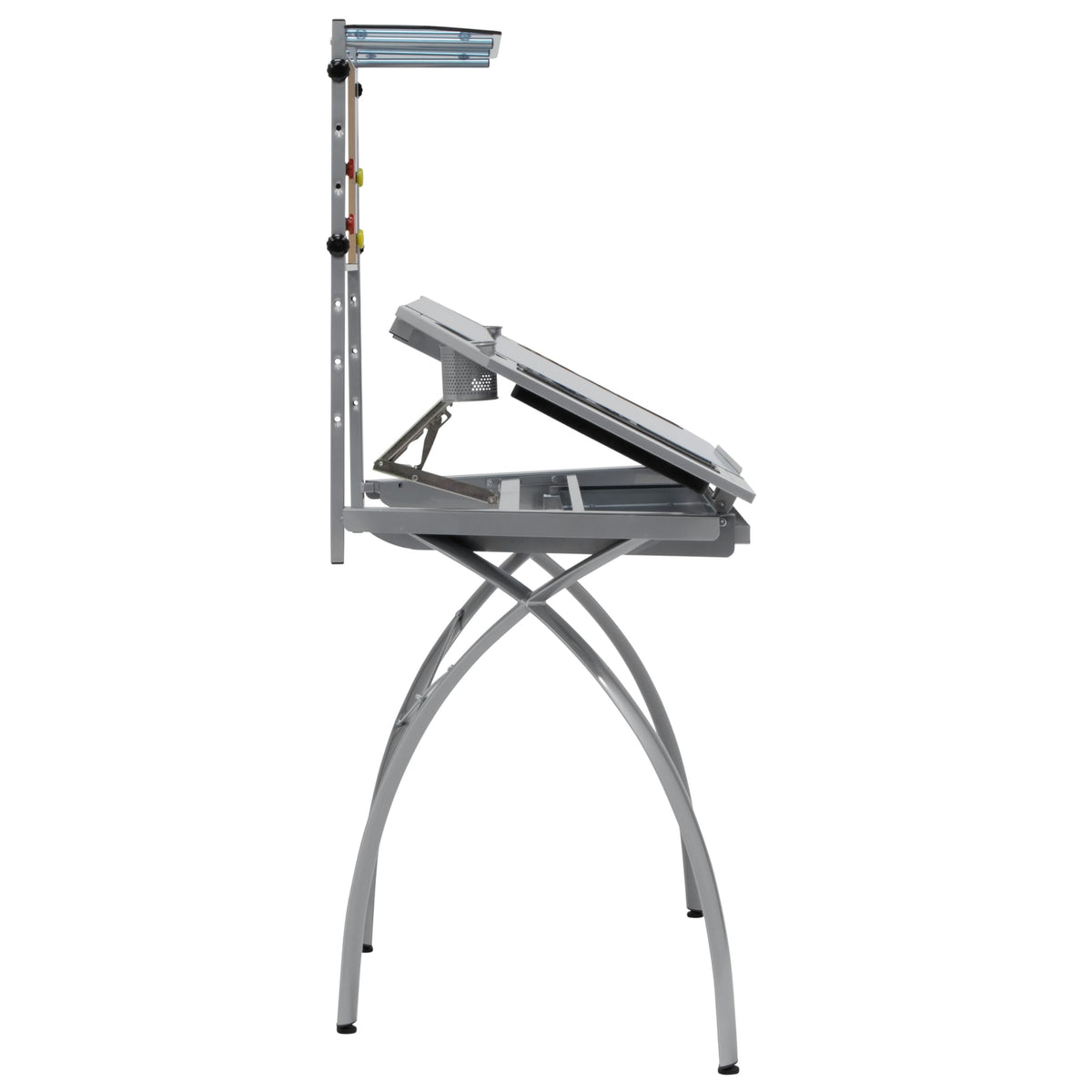 SD STUDIO DESIGNS Futura LS WorkCenter with Tilt Top Adjustable Drafting Table Craft Table Drawing Desk Hobby Table Writing Desk Studio Desk, Silver / Blue Glass