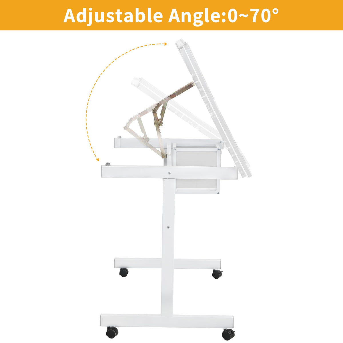 Height Adjustable Drafting Art Table for Adults, White Tempered Glass Drafting Drawing Printing Table Desk with Stool, 0-75Â° Tilting Tabletop Art Drawing Table for Drawing,Hand Crank